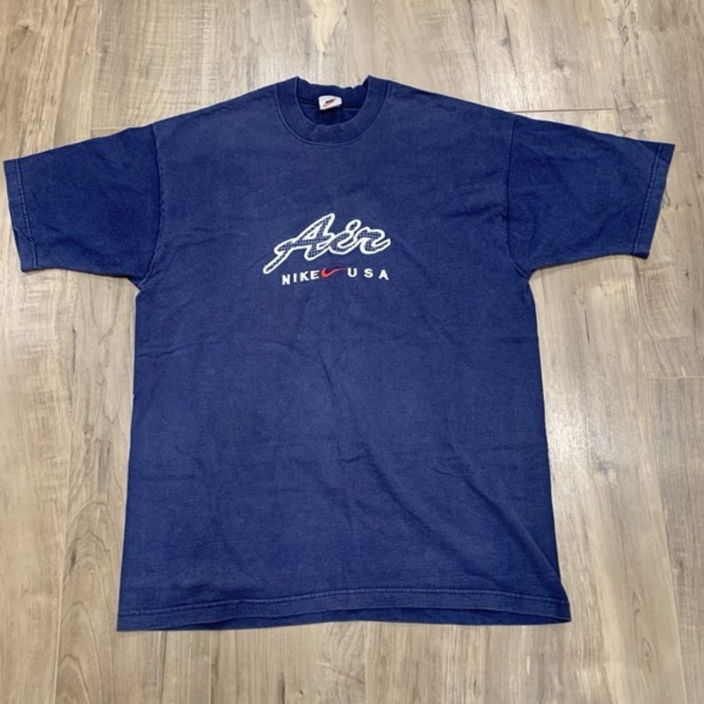 Vintage 90s Nike Air USA T-Shirt XL Blue Embroidered Logo Made In USA‎ Rare Tee